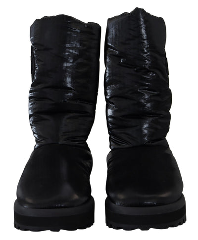 Black Boots Padded Mid Calf Winter Shoes