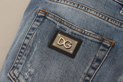 Blue Slim Fit Cotton Denim Logo Plaque Jeans