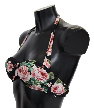 Black Roses Print Swimsuit Beachwear Bikini Tops