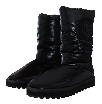 Black Boots Padded Mid Calf Winter Shoes