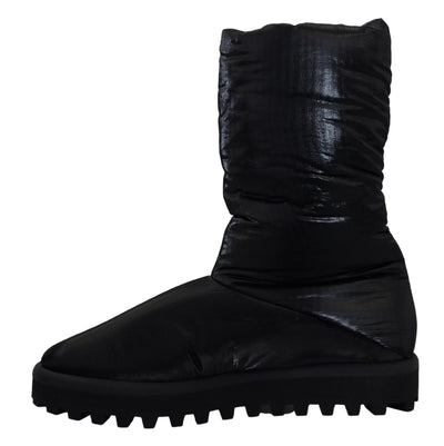 Black Boots Padded Mid Calf Winter Shoes