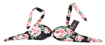 Black Roses Print Swimsuit Beachwear Bikini Tops