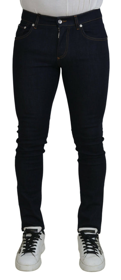 Blue Slim Fit Denim Logo Embroidery Jeans