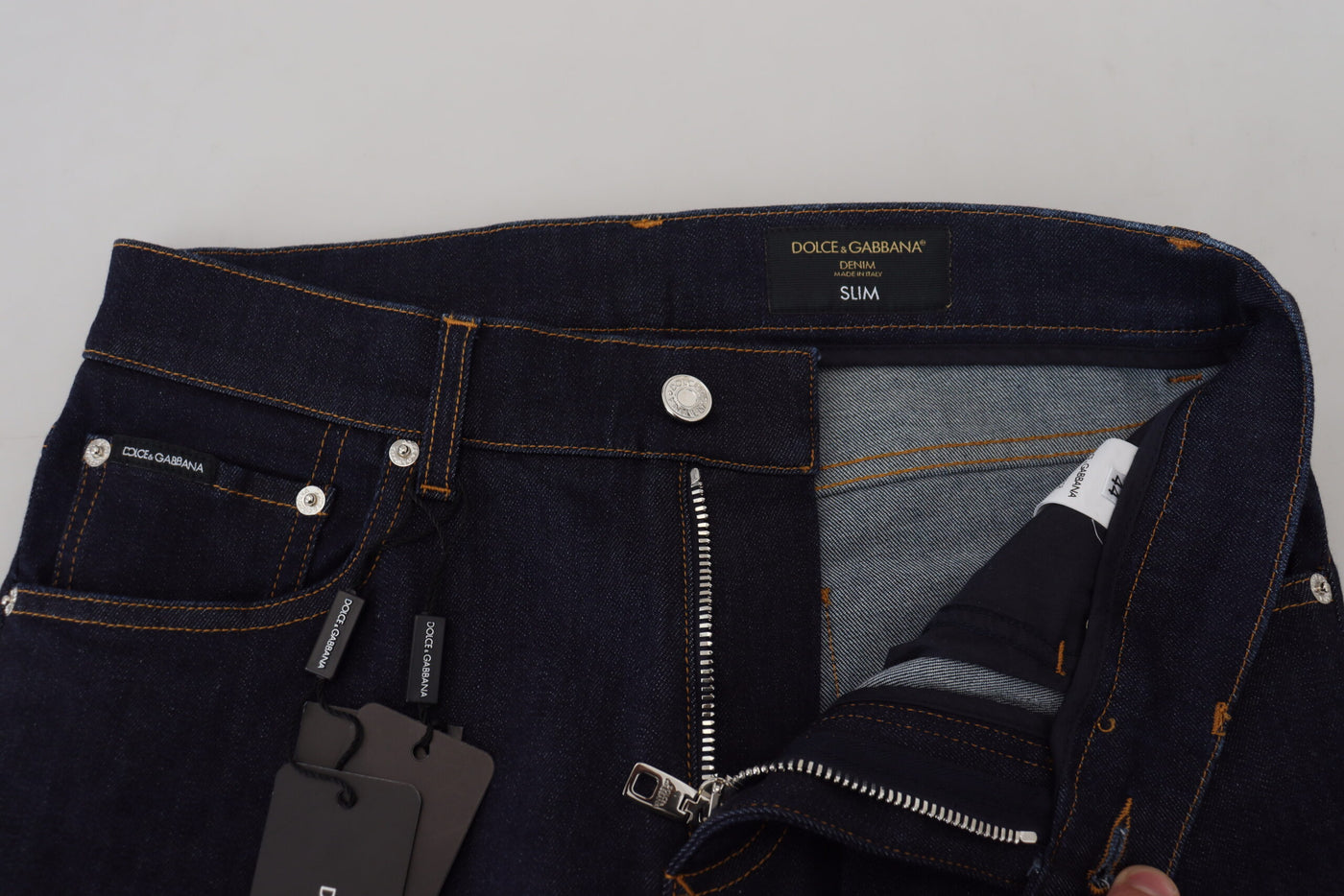 Blue Slim Fit Denim Logo Embroidery Jeans