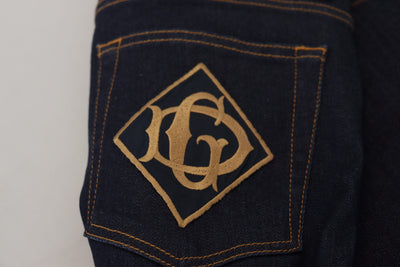 Blue Slim Fit Denim Logo Embroidery Jeans