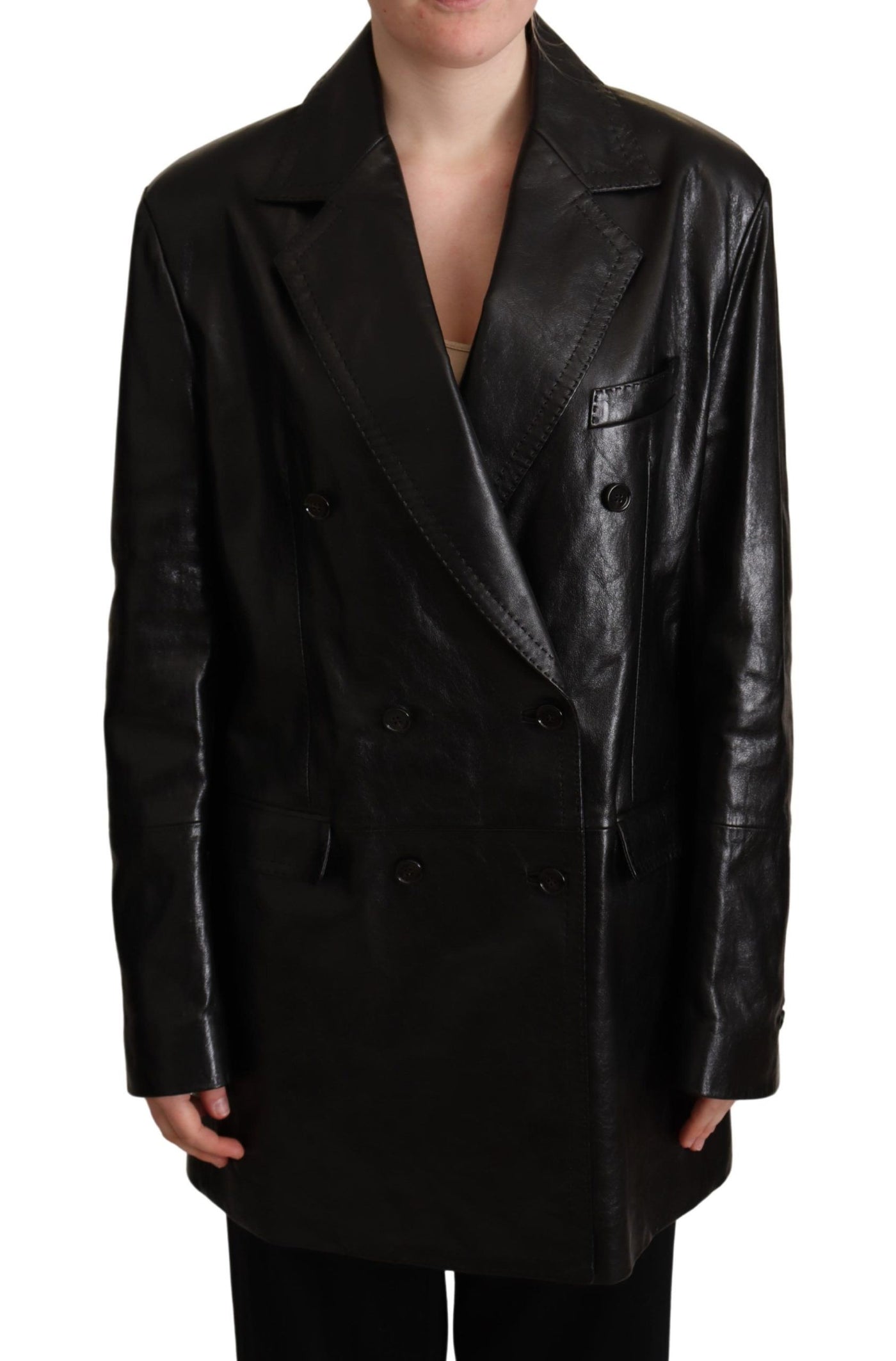 Black Double Breasted Coat Leather Jacket