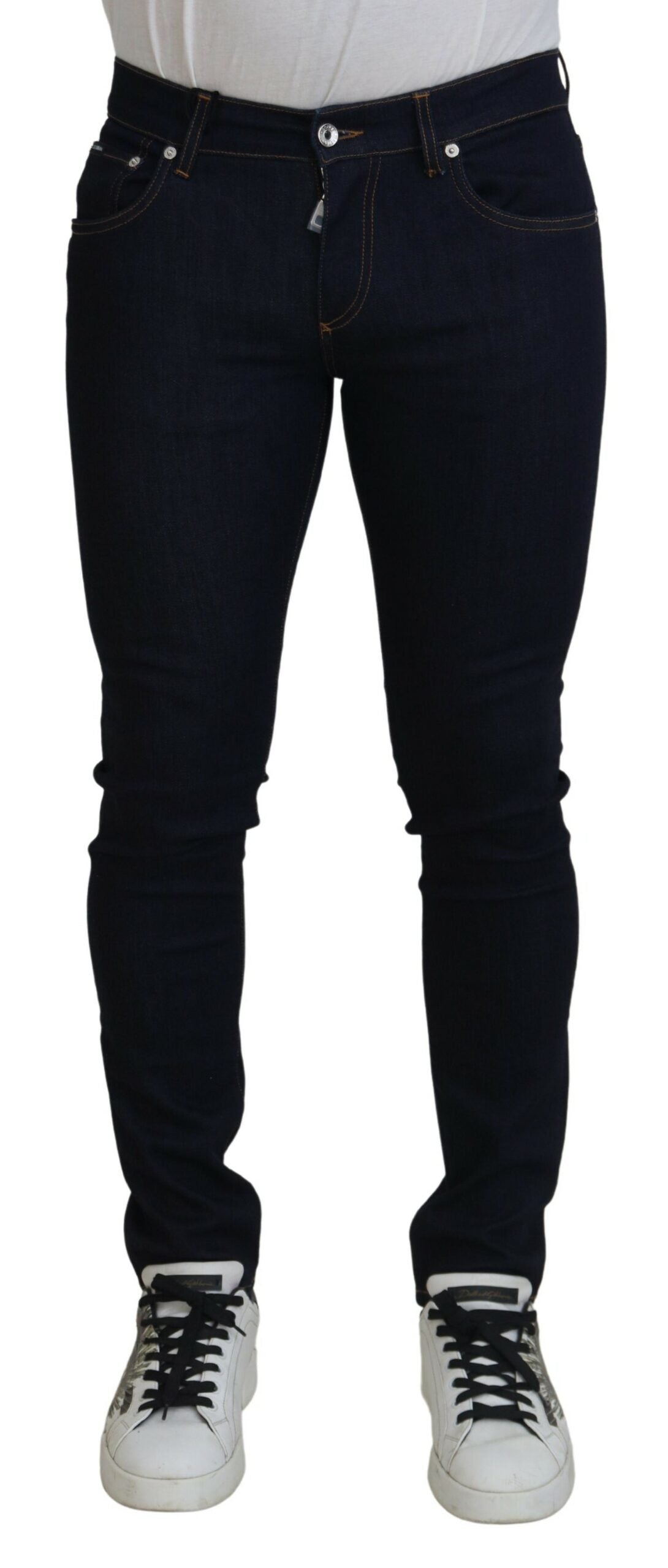 Blue Cotton Skinny Denim Logo Embroidery Jeans