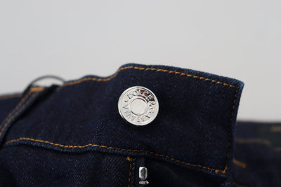 Blue Cotton Skinny Denim Logo Embroidery Jeans