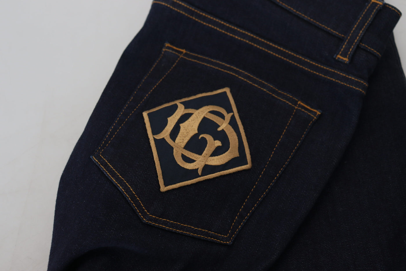 Blue Cotton Skinny Denim Logo Embroidery Jeans