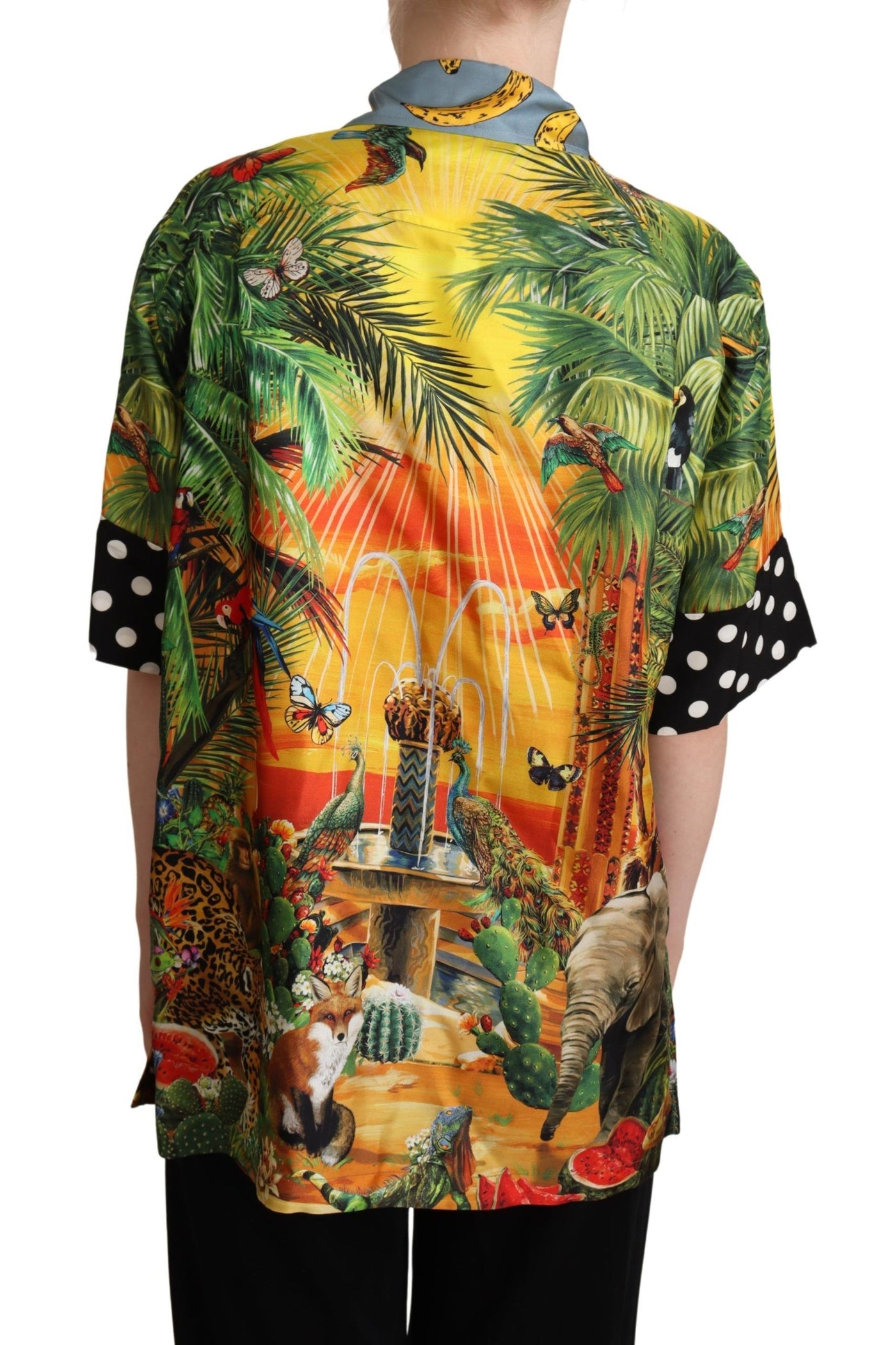 Multicolor Jungle Tropical Polka Dot Print Silk Shirt