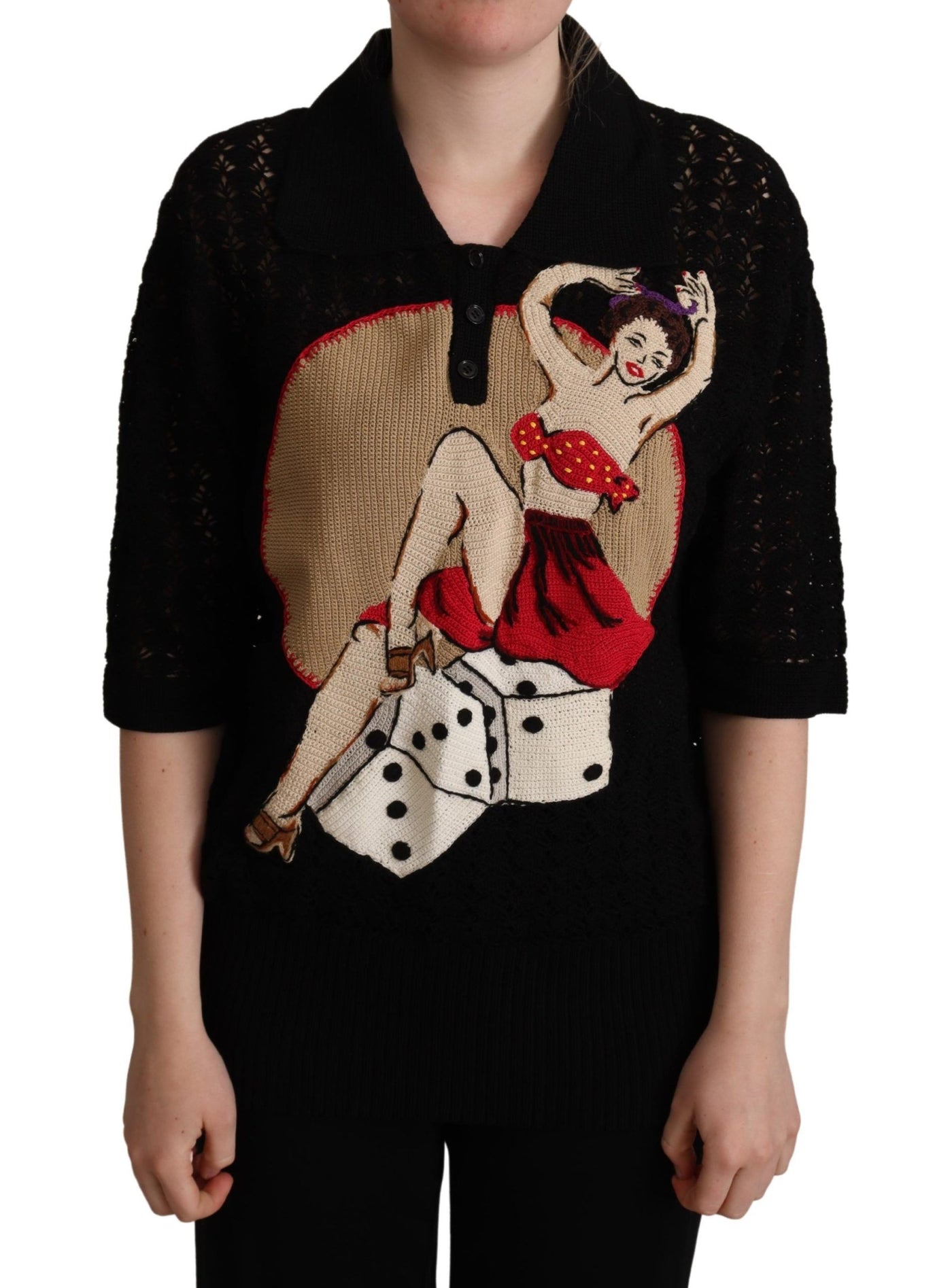 Black Embroidered Knitted Cotton Sweater