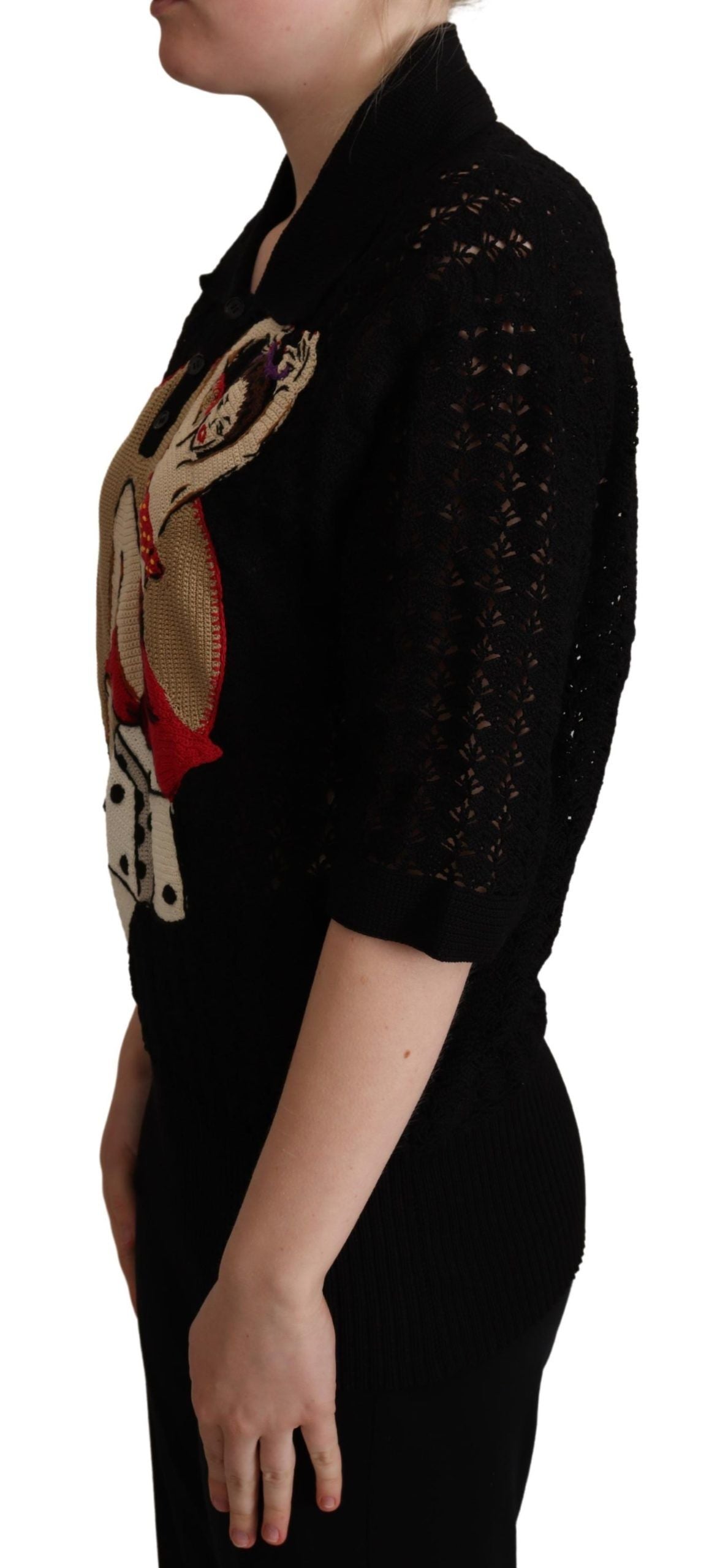 Black Embroidered Knitted Cotton Sweater