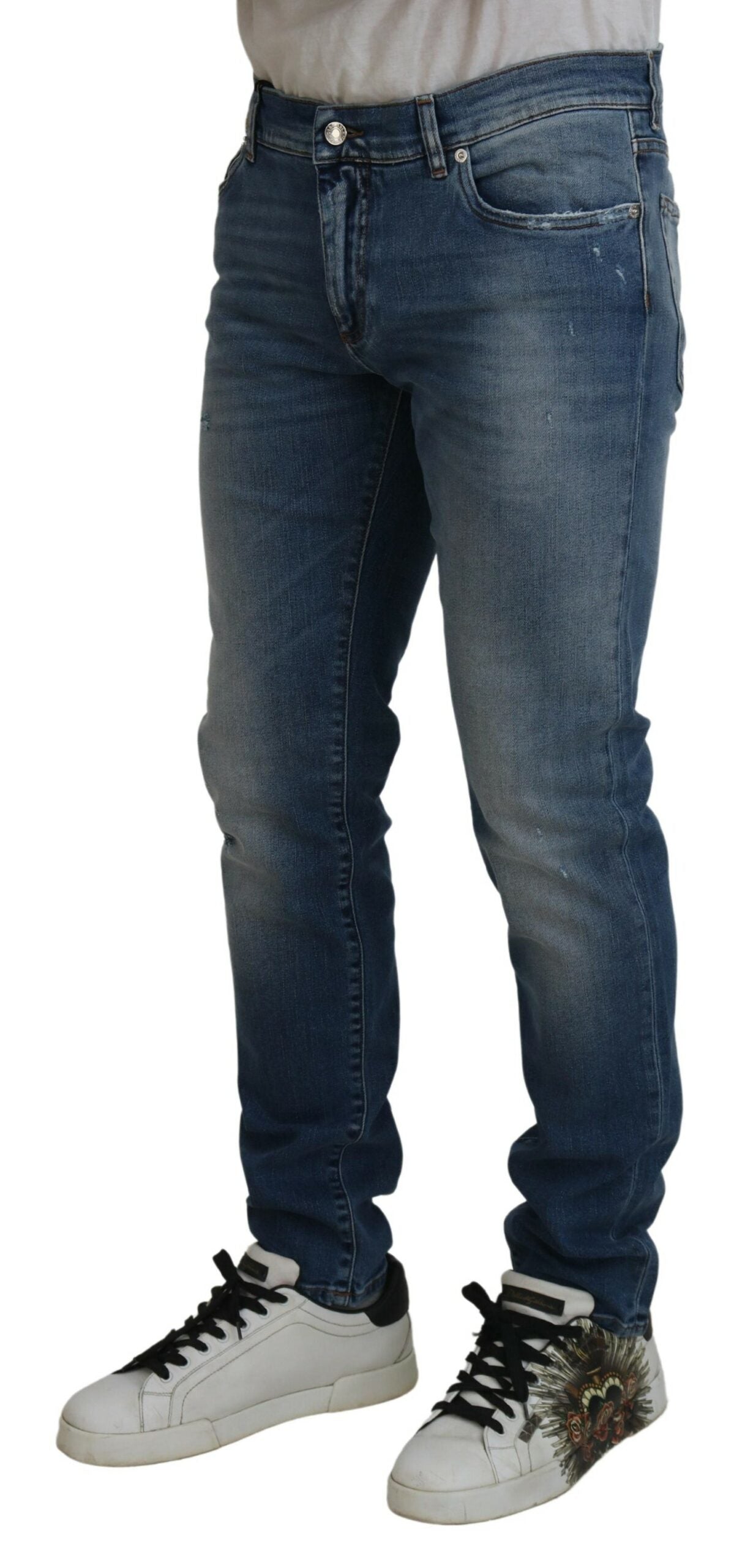 Blue Wash Skinny Cotton Denim Jeans