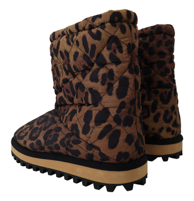 Brown Leopard Boots Padded Mid Calf Shoes