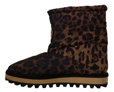 Brown Leopard Boots Padded Mid Calf Shoes