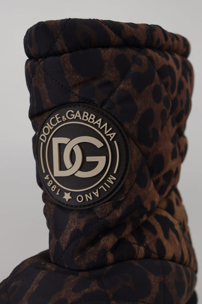 Brown Leopard Boots Padded Mid Calf Shoes