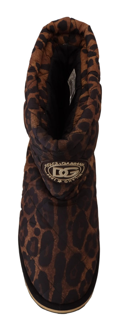 Brown Leopard Boots Padded Mid Calf Shoes