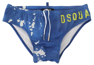 Blue White Logo Print Men Swim Brief Swimwear