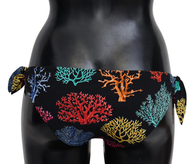 Black Coral Print Swimwear Beachwear Bikini Bottom