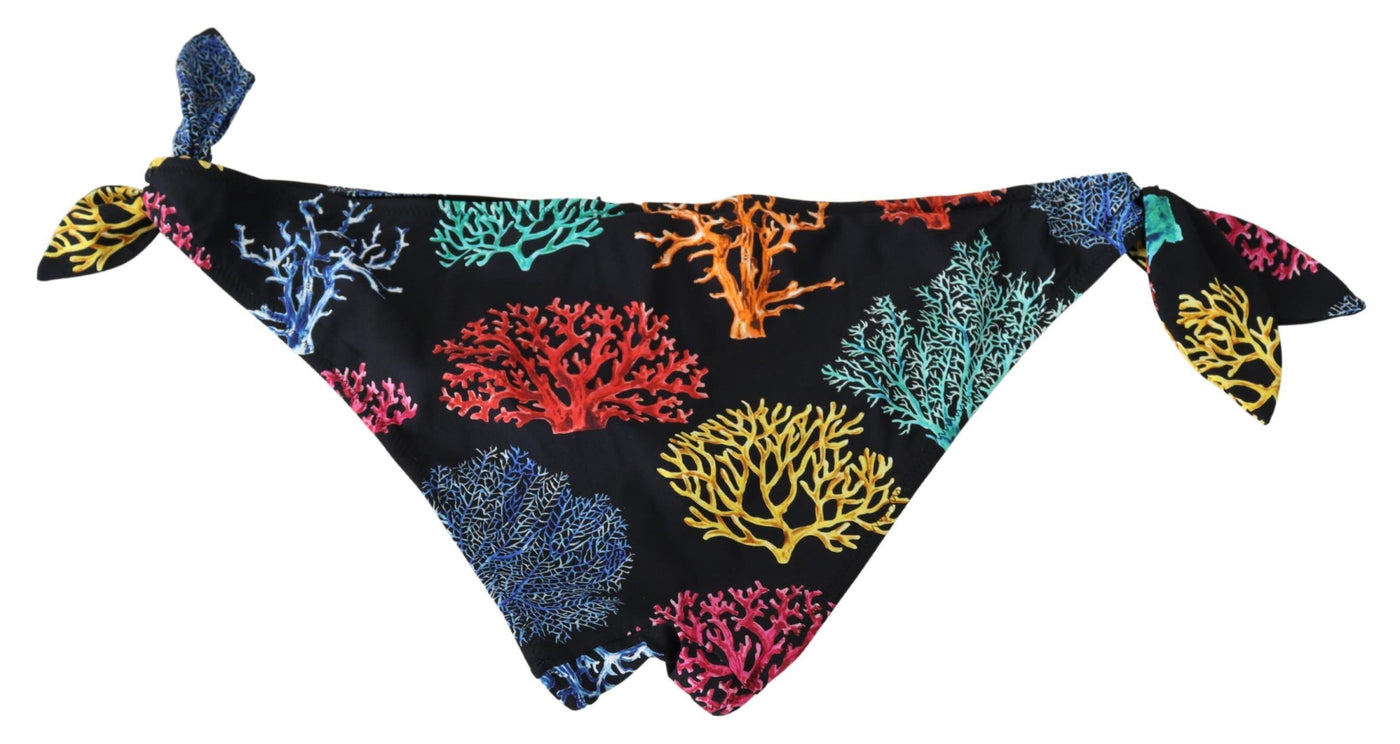 Black Coral Print Swimwear Beachwear Bikini Bottom