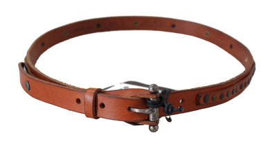 Brown Genuine Leather Rustic Silver Buckle Belt