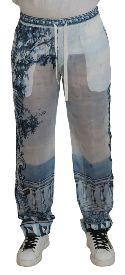 Multicolor Print Cotton Straight Pants