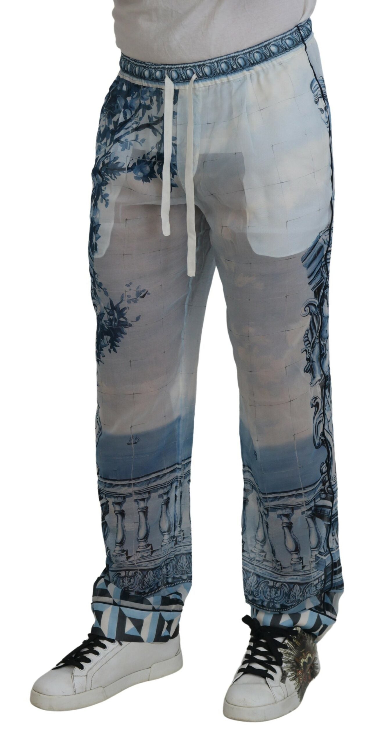 Multicolor Print Cotton Straight Pants