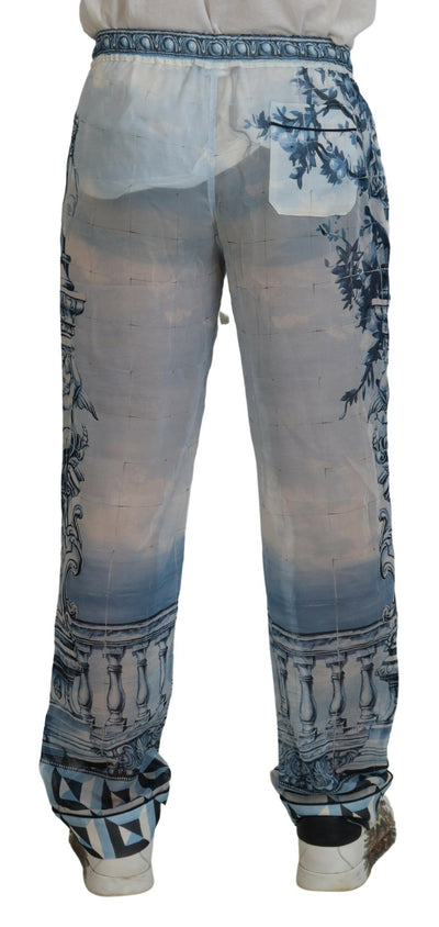 Multicolor Print Cotton Straight Pants