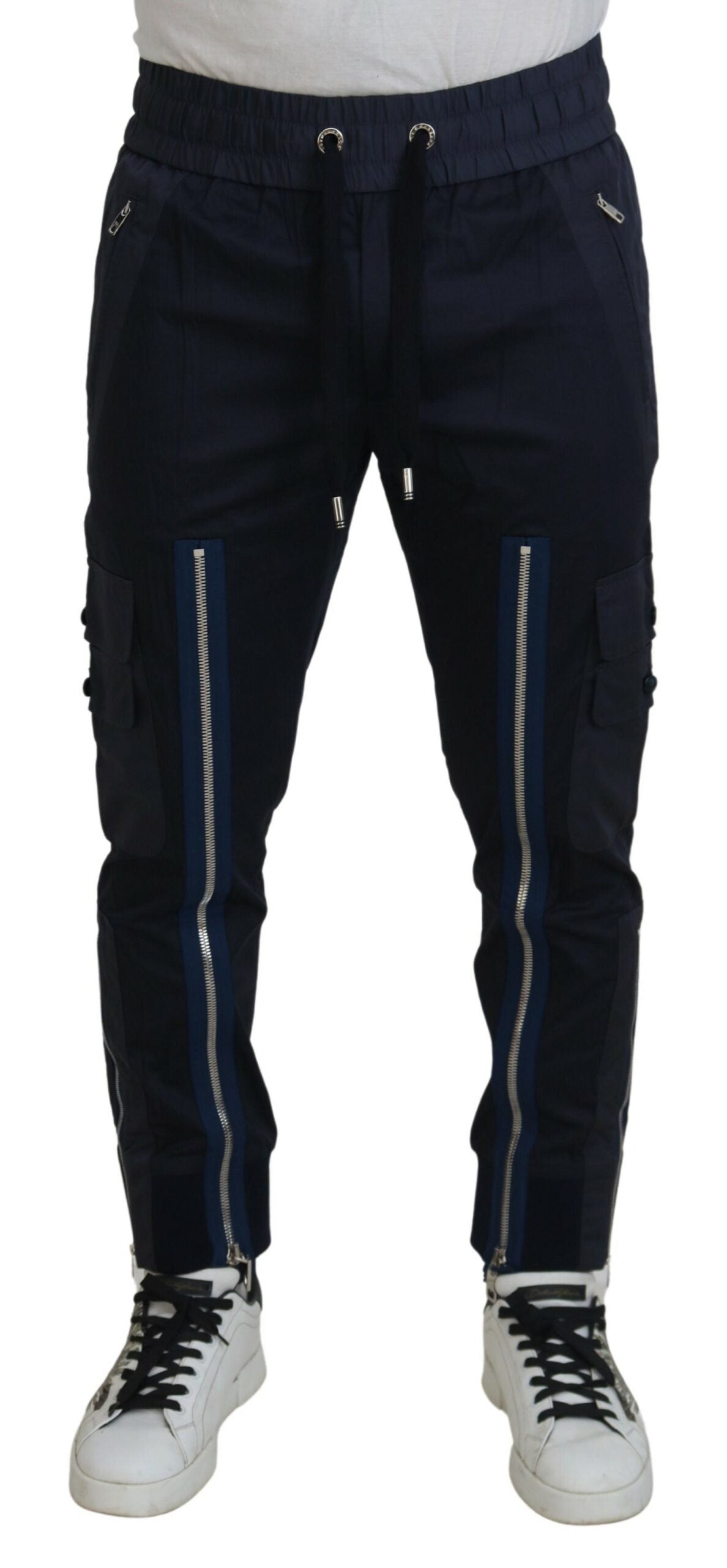 Dark Blue Cotton Zipper Jogger Pants