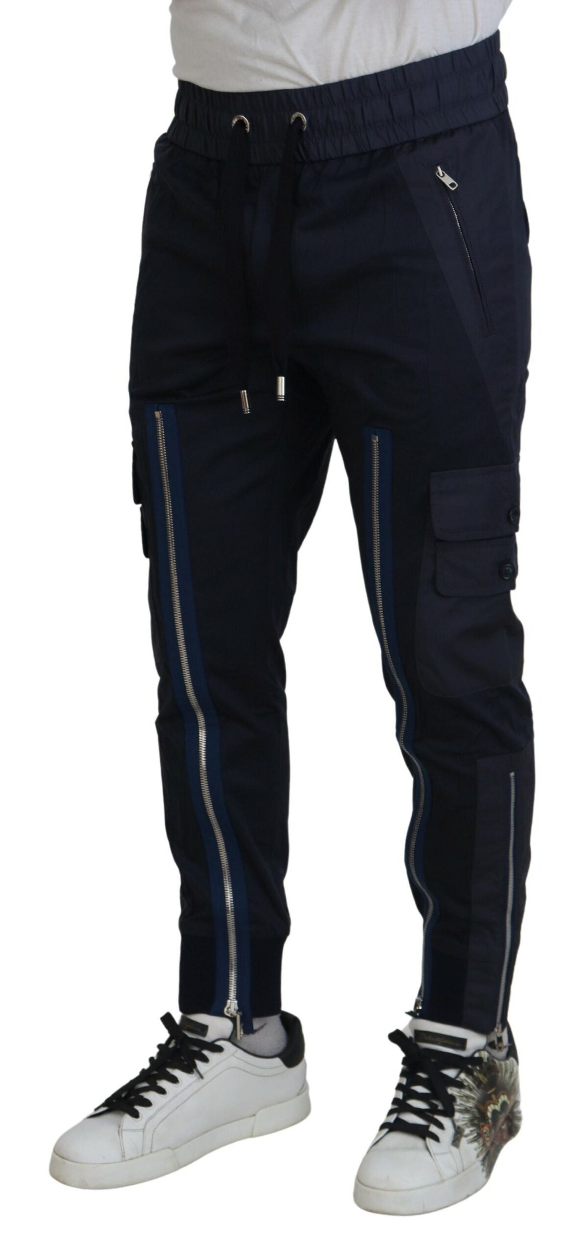 Dark Blue Cotton Zipper Jogger Pants