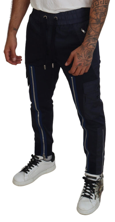 Dark Blue Cotton Zipper Jogger Pants