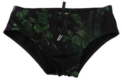 Black Leaves Printed Mens Swim Brief Swimwear