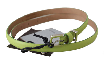 Green Leather Chartreuse Silver Green Buckle Belt