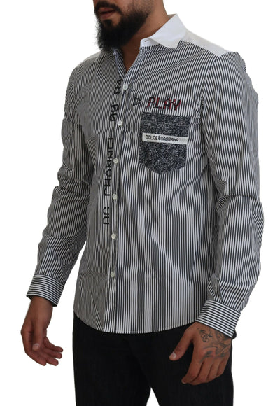 Gray White Striped Slim Fit Shirt