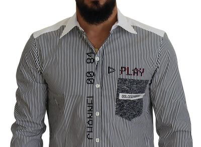 Gray White Striped Slim Fit Shirt