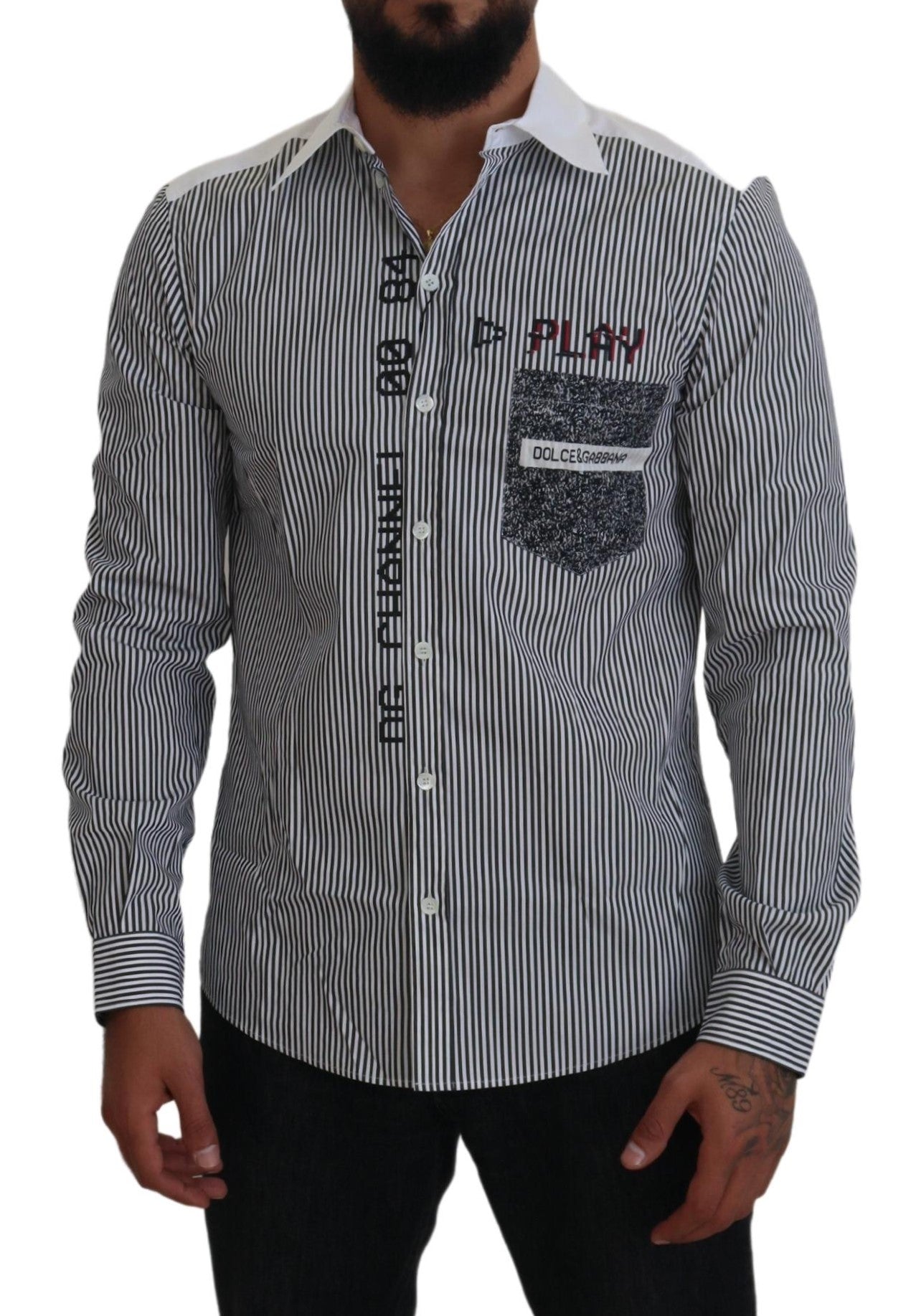 Gray White Striped Slim Fit Shirt