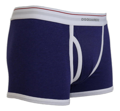 Blue White Logo Cotton Stretch Men Trunk Underwear