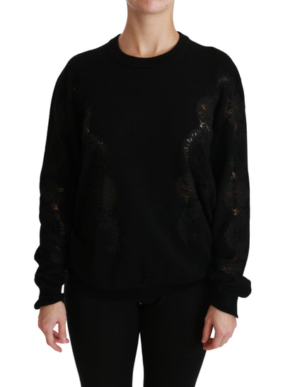 Black Cashmere Floral Lace Cutout Sweater