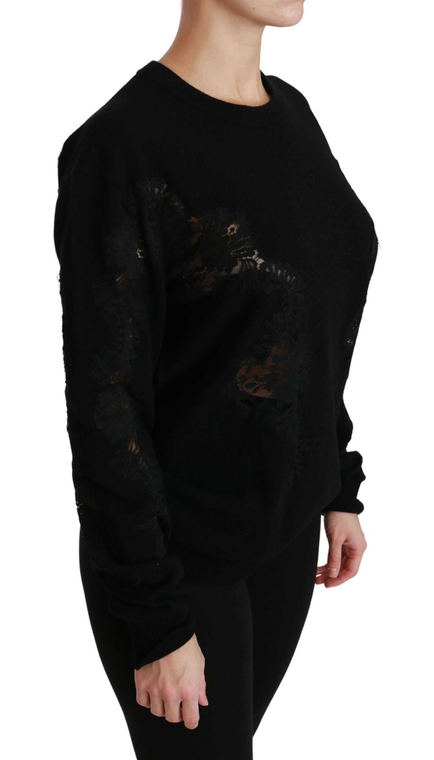 Black Cashmere Floral Lace Cutout Sweater