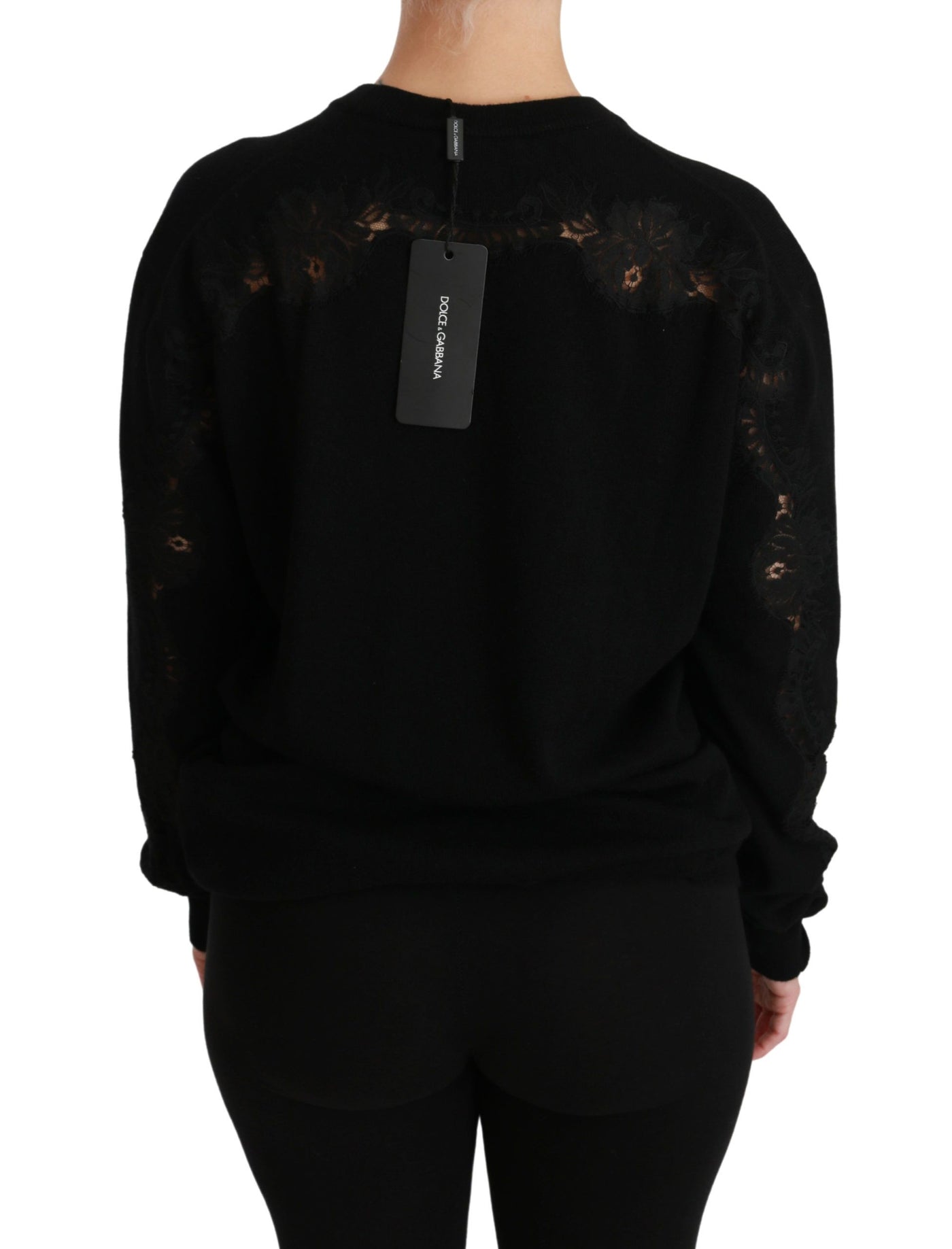 Black Cashmere Floral Lace Cutout Sweater