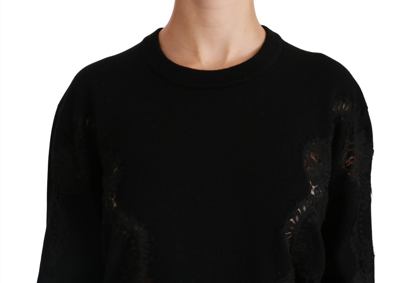 Black Cashmere Floral Lace Cutout Sweater