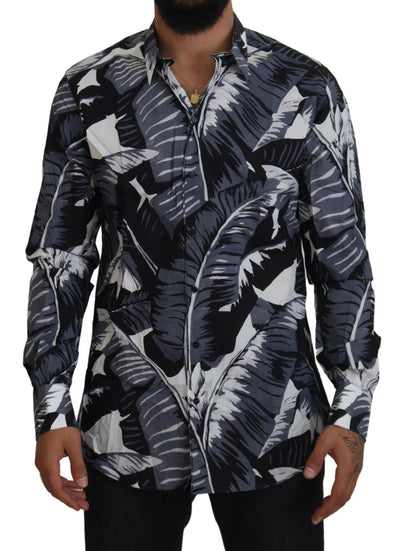 Gray Blue Banana Leaf Slim Fit Shirt