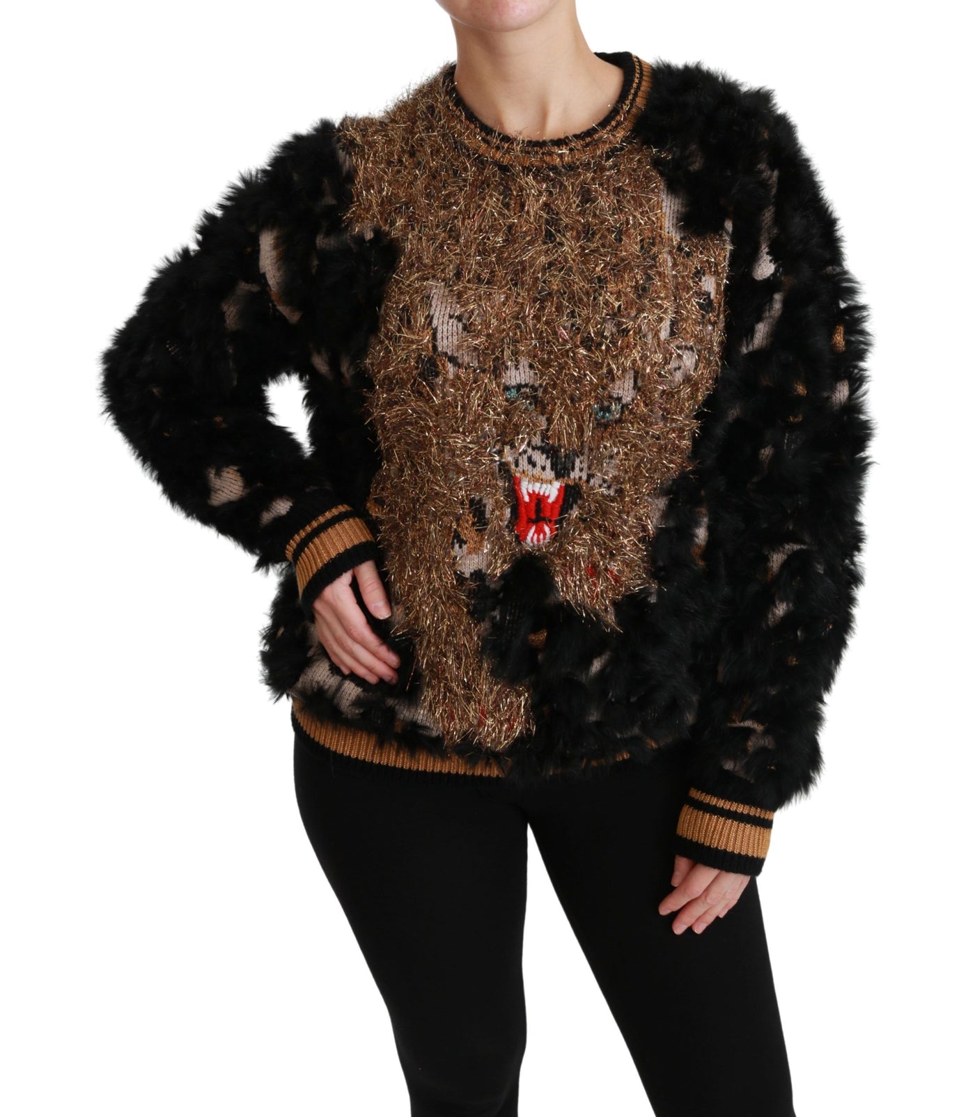 Black Rabbit Fur Pullover Wool Sweater