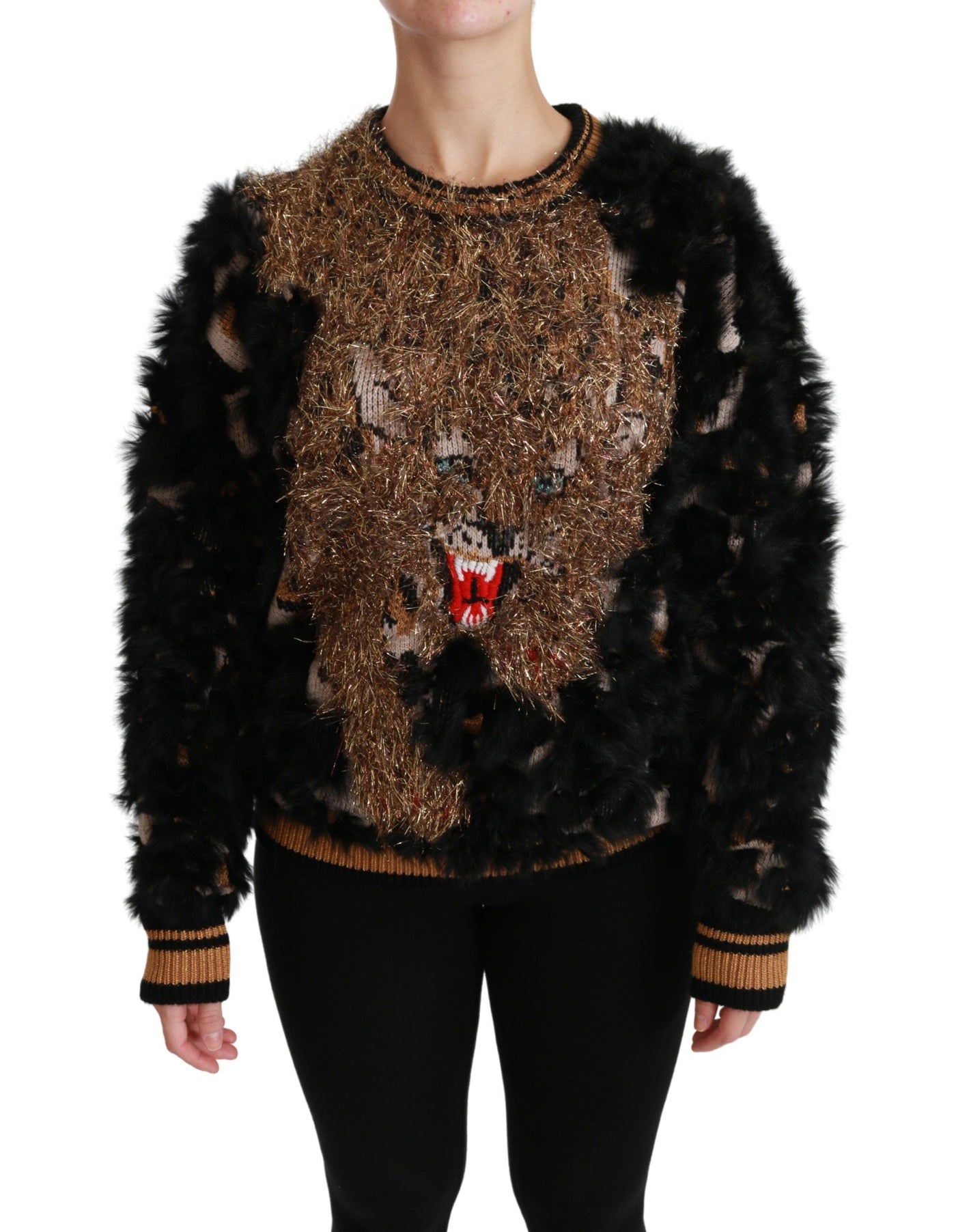 Black Rabbit Fur Pullover Wool Sweater