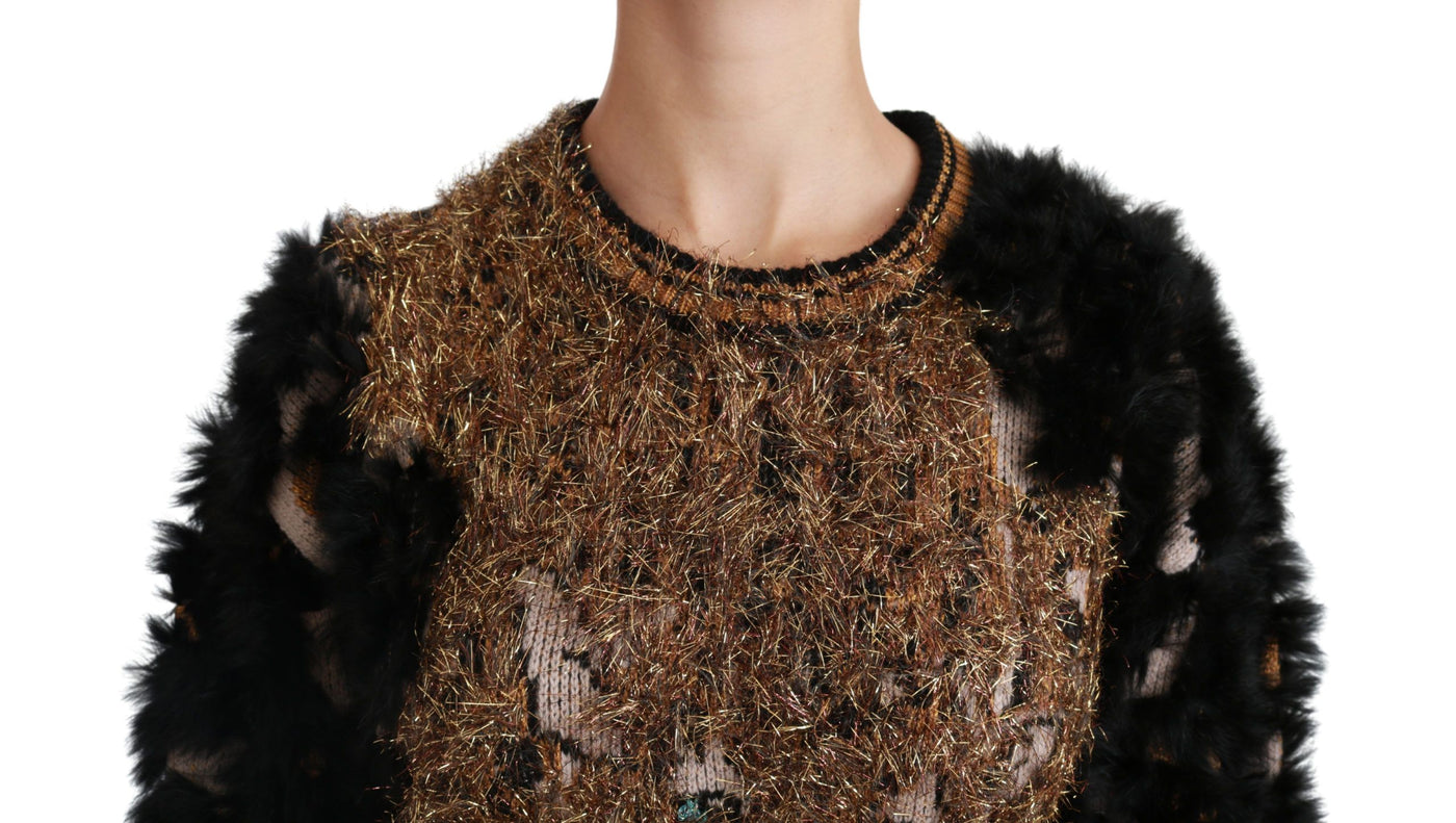 Black Rabbit Fur Pullover Wool Sweater