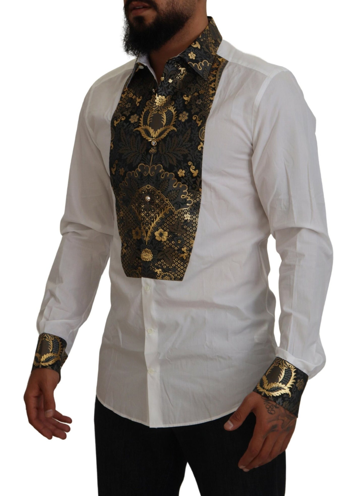 GOLD White Tuxedo Slim Fit Cotton Shirt