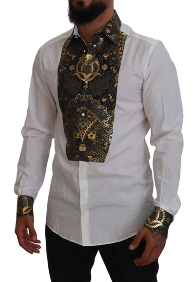 GOLD White Tuxedo Slim Fit Cotton Shirt