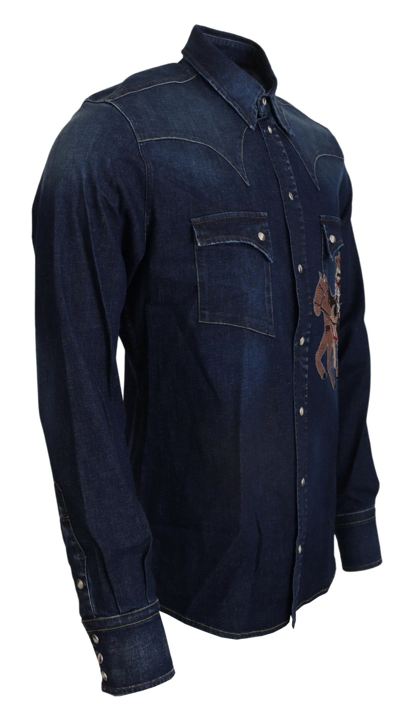 Blue Cotton Mens Long Sleeves Denim Shirt