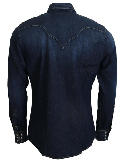 Blue Cotton Mens Long Sleeves Denim Shirt