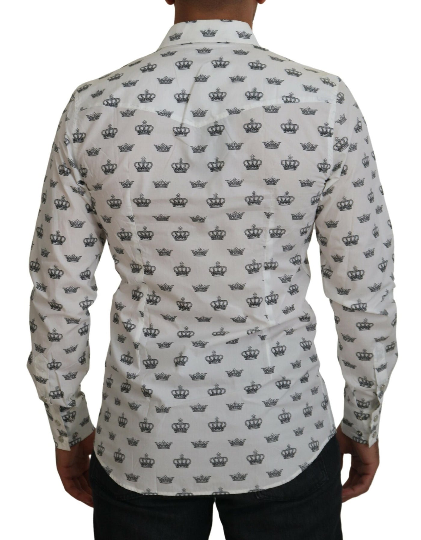 White Crown Print Slim Fit Cotton Shirt